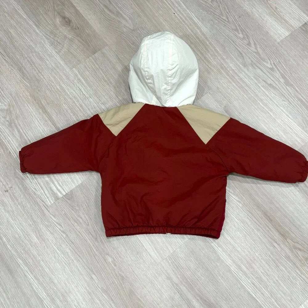 Zara Colorblock Hooded Jacket in White, Beige, Burgundy & Red